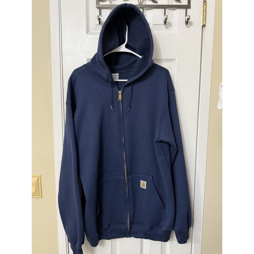 Carhartt Hoodie Mens Large Navy Loose Fit Fleece Full Zip Sweatshirt K122